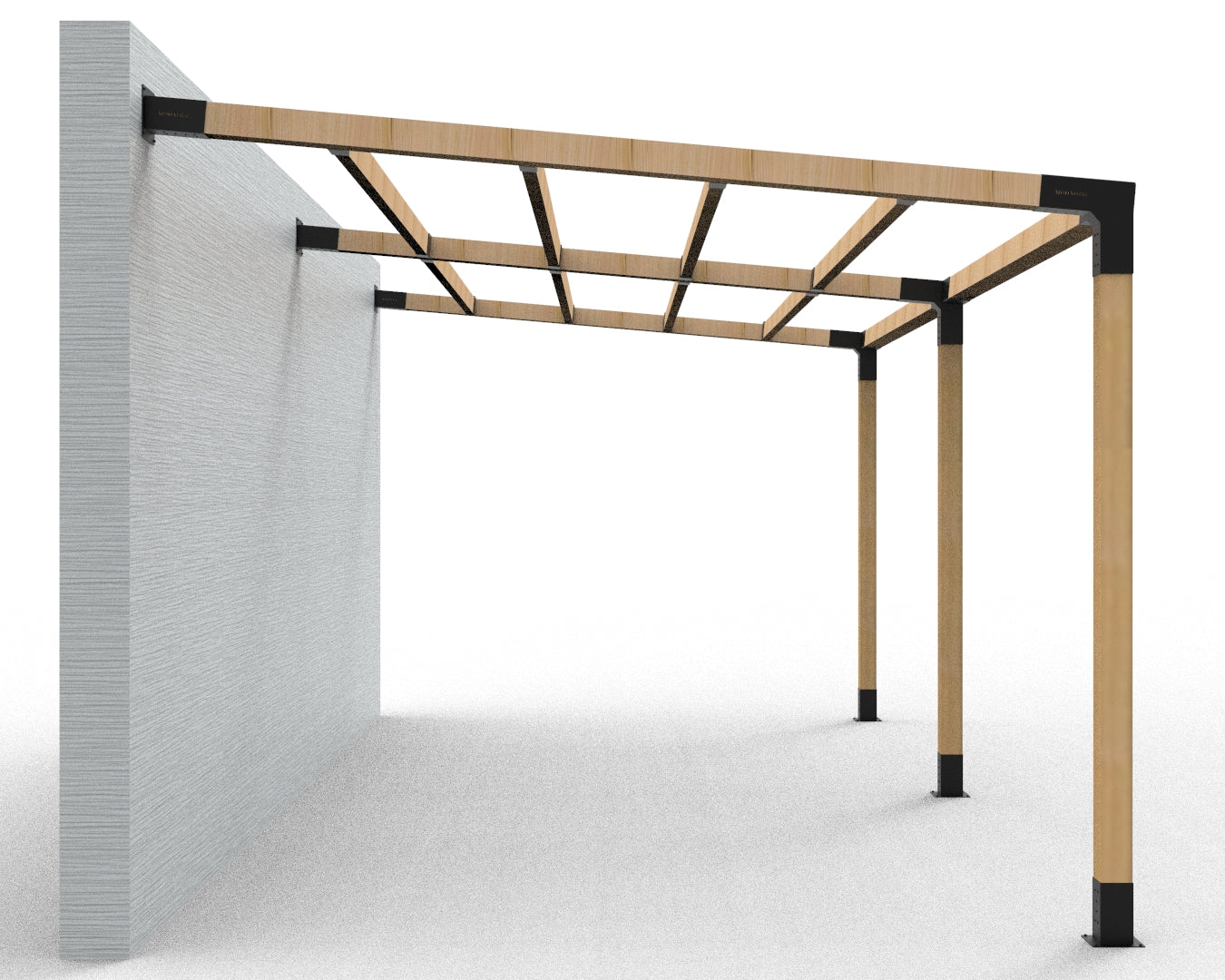 Angled Double Wall Mounted Pergola Kit with 8 Top Rafters 1