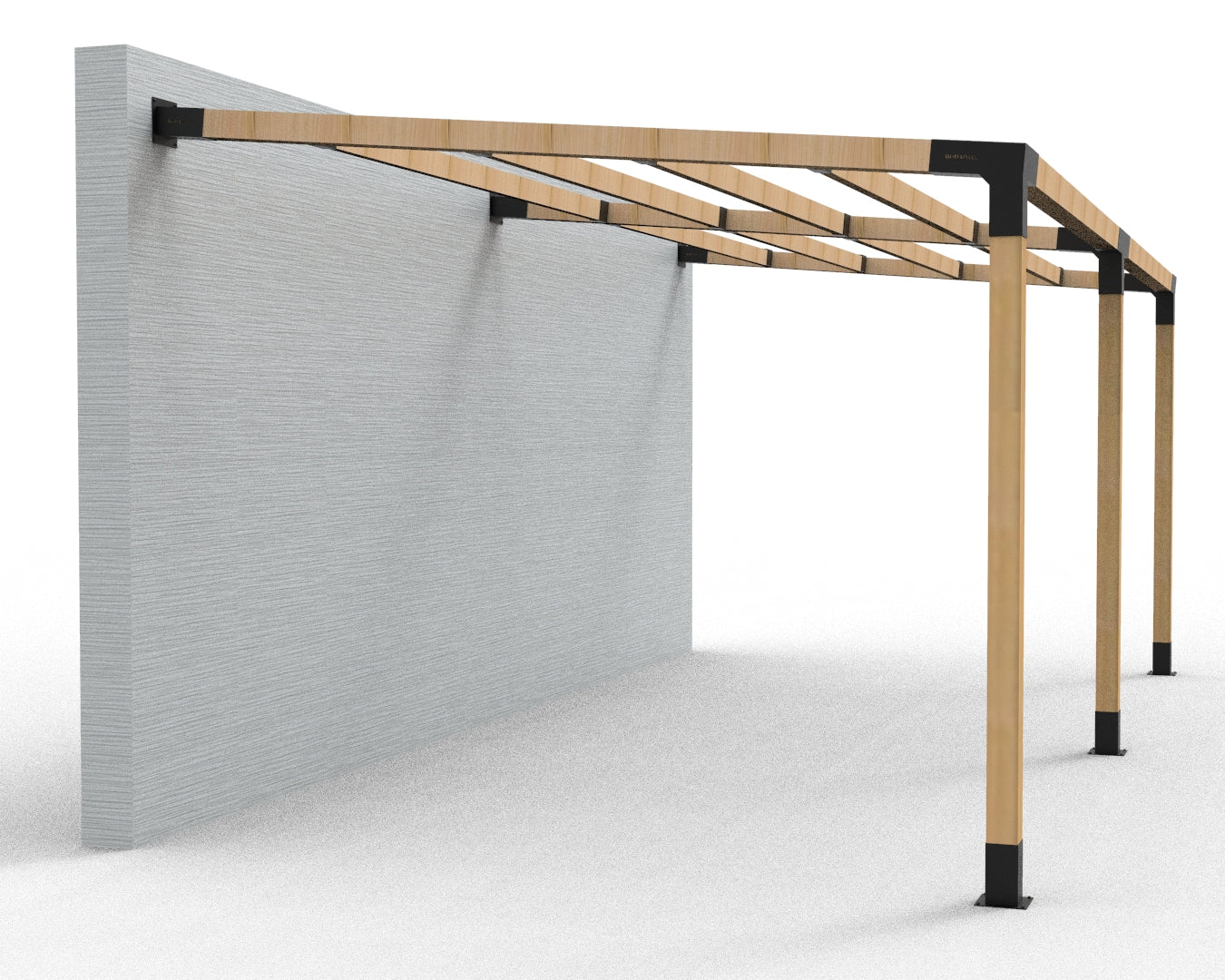 Angled Double Wall Mounted Pergola Kit with 8 Top Rafters 3